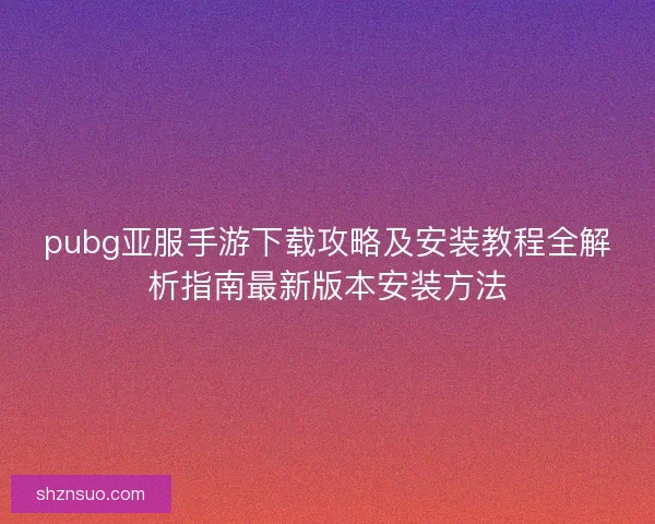 pubg亚服手游下载攻略及安装教程全解析指南最新版本安装方法
